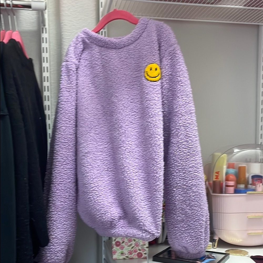 Purple Fleece Smiley Face Lounge Set Lola + The Boys - Picture 2 of 4